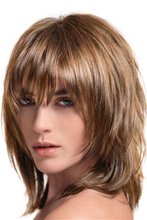 medium hair with fringe|medium layered hairstyles with fringe.